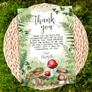 Forest Mushrooms Ferns Green Rustic Nature Script Thank You Card