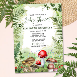 Forest Mushrooms Ferns Rustic Nature Baby Shower Invitation