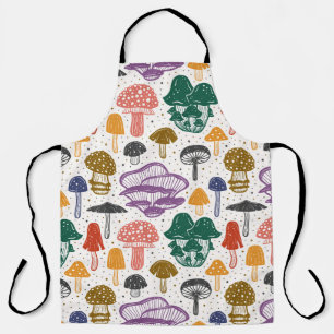 Forest Mushrooms Ink Vintage Texture Apron