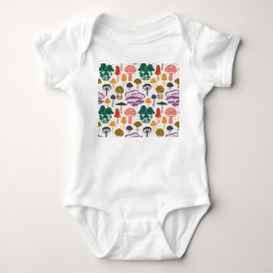 Forest Mushrooms Ink Vintage Texture Baby Bodysuit