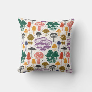 Forest Mushrooms Ink Vintage Texture Cushion