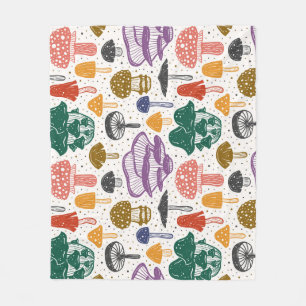 Forest Mushrooms Ink Vintage Texture Fleece Blanket