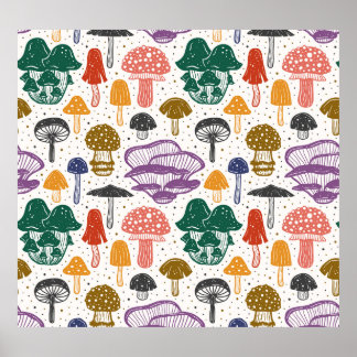 Forest Mushrooms Ink Vintage Texture Poster