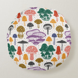 Forest Mushrooms Ink Vintage Texture Round Cushion