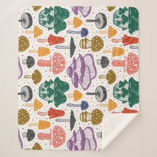 Forest Mushrooms Ink Vintage Texture Sherpa Blanket