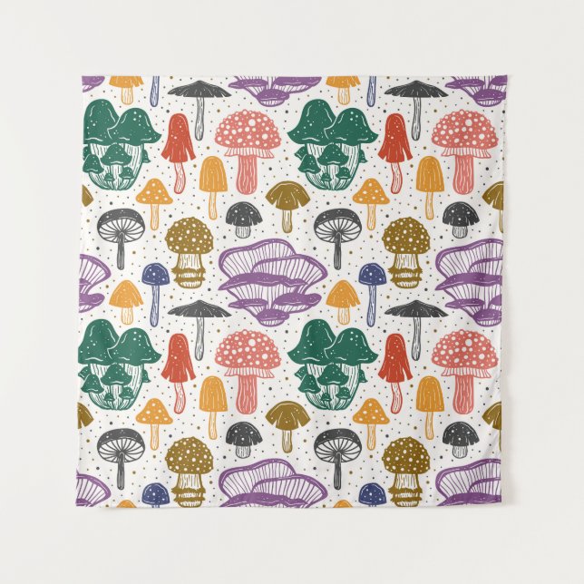 Forest Mushrooms Ink Vintage Texture Tapestry (Front)