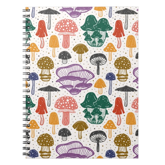 Forest mushrooms. Seamless pattern, texture, backg Notebook (Front)