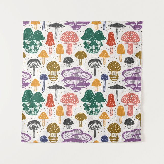 Forest mushrooms. Seamless pattern, texture, backg Tapestry (Front)