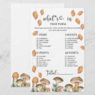 Forest mushrooms whats in your purse baby shower