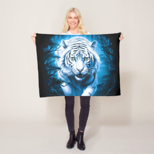 Forest Mystic Wild White Tiger Fleece Blanket