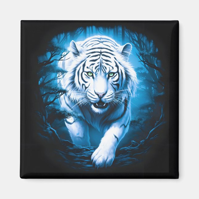 Forest Mystic Wild White Tiger  Magnet (Front)