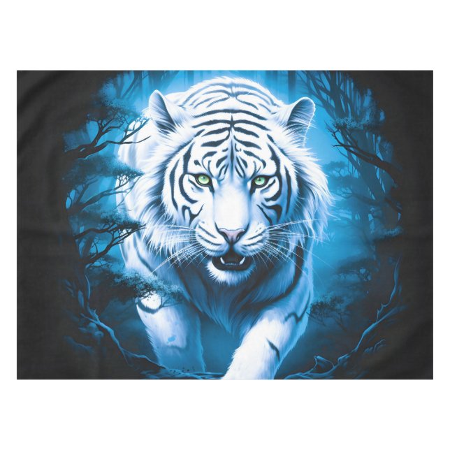 Forest Mystic Wild White Tiger  Tablecloth (Front (Horizontal))