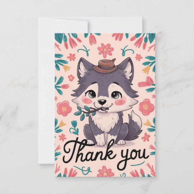 Forest Mystical Wolf Thank You Card (Front)