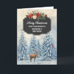 Forest Nephew and His Wife Merry Christmas Card<br><div class="desc">Merry Christmas for nephew and his wife card with rustic country chalkboard pattern and snowy watercolor forest scene with deer and birds.</div>