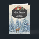 Forest Niece and Her Husband Merry Christmas Card<br><div class="desc">Merry Christmas for niece and her husband card with rustic country chalkboard pattern and snowy watercolor forest scene with deer and birds.</div>