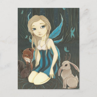 Forest Night- Fairy jackalope postcard