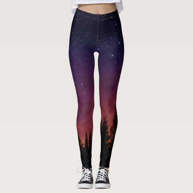 Forest Night Sky Nature with Starry Woodland Scene Leggings (Front)
