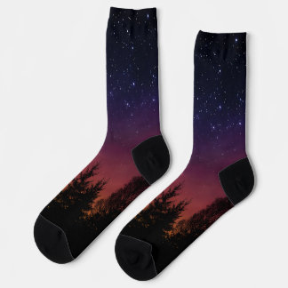 Forest Night Sky Nature with Starry Woodland Scene Socks