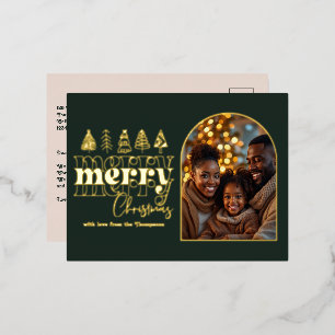 Forest Noir & Champagne Blush Christmas Photo Foil Holiday Postcard