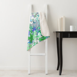 Forest Nursery Blue Green Grey Leaf Floral Pattern Sherpa Blanket