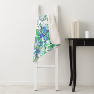 Forest Nursery Blue Green Grey Leaf Floral Pattern Sherpa Blanket