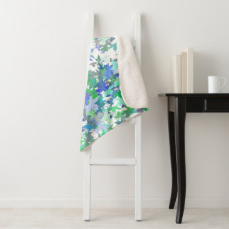Forest Nursery Blue Green Grey Leaf Floral Pattern Sherpa Blanket