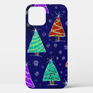 Forest of Christmas trees drawn in the style of wa iPhone 12 Case