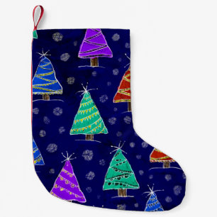 Forest of Christmas trees drawn in the style of wa Small Christmas Stocking