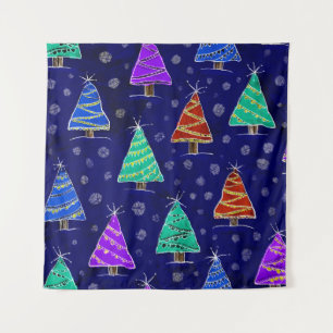 Forest of Christmas trees drawn in the style of wa Tapestry