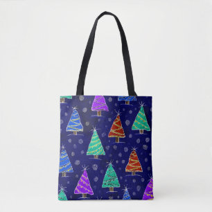 Forest of Christmas trees drawn in the style of wa Tote Bag