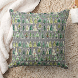 Forest of Christmas Trees on Steel Grey Cushion
