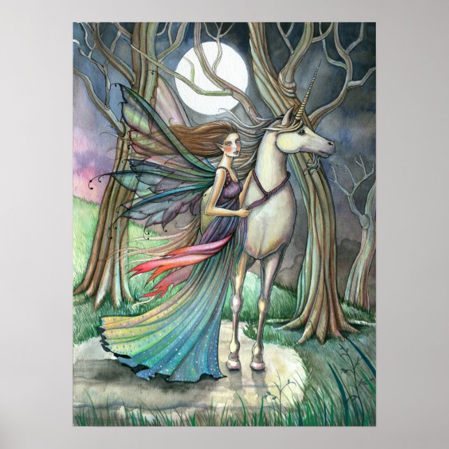 Forest of Dreams Fairy and Unicorn Fantasy Art Poster (Front)