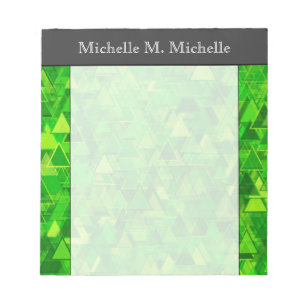 "Forest" of Green Triangle Shapes Pattern + Name Notepad