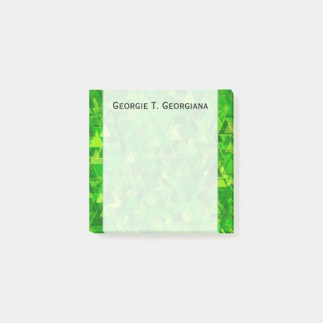 "Forest" of Green Triangle Shapes Pattern + Name Post-it Notes (Front)