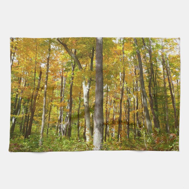 Forest of Yellow Leaves Autumn Landscape Tea Towel (Horizontal)
