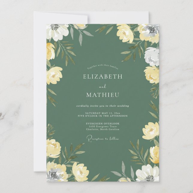 Forest Olive Wildflower Wedding Invitation (Front)