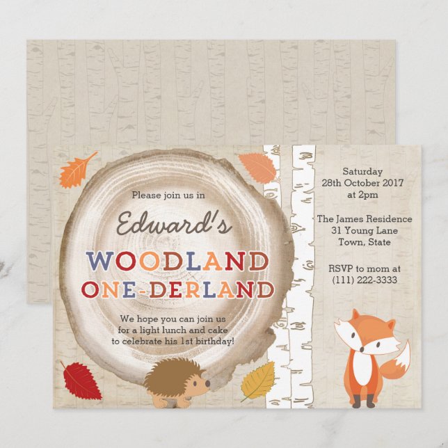 Forest ONEderland Woodland Creatures 1st birthday Invitation (Front/Back)