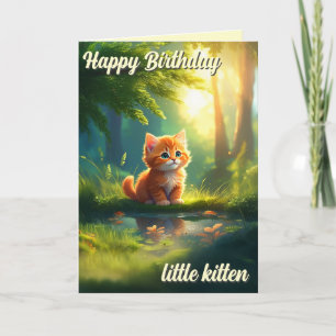 Forest Orange Cat 'Little Kitten' Birthday Card