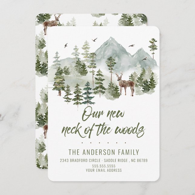 Forest Our New Neck of the Woods Moving Invitation (Front/Back)