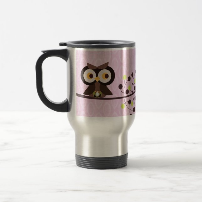 Forest Owl 15 oz. Stainless steel Travel Mug Cup (Left)
