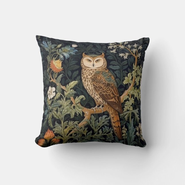 Forest Owl Among Leaves Cushion (Front)