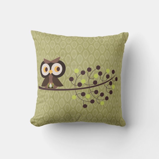 Forest Owl Woodland Hoot Night Couch Throw Pillow (Front)