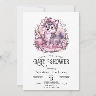 Forest Pastel Wolf Baby Shower Digital Invitation