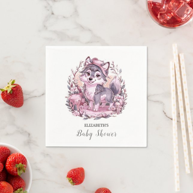 Forest Pastel Wolf Baby Shower Napkin (Insitu)