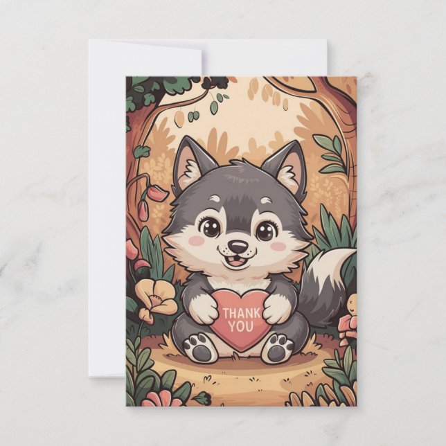 Forest Pastel Wolf Thank You Card (Front)
