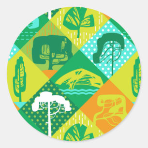 Forest patchwork classic round sticker