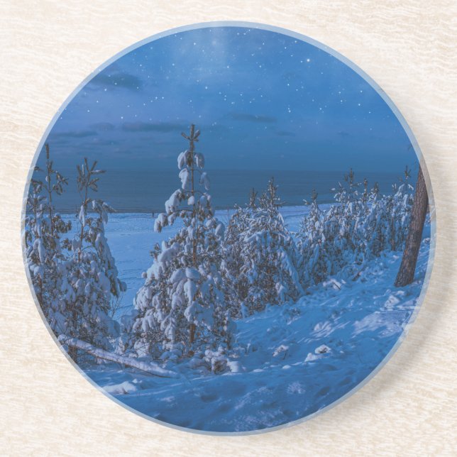 Forest path at winter night coaster (Front)
