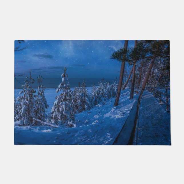 Forest path at winter night doormat (Front)
