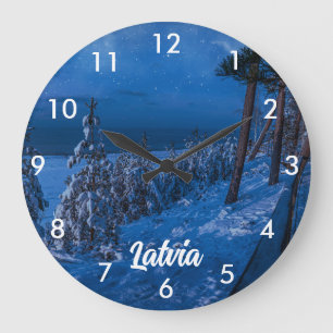 Forest path at winter night trinket trays large clock