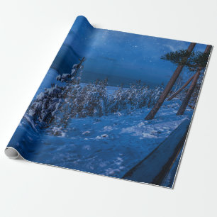 Forest path at winter night wrapping paper